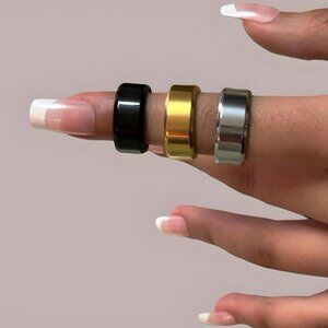 3PCS Set Gold, Black, Silver Stainless Steel Wedding Band Ring Beveled 8mm